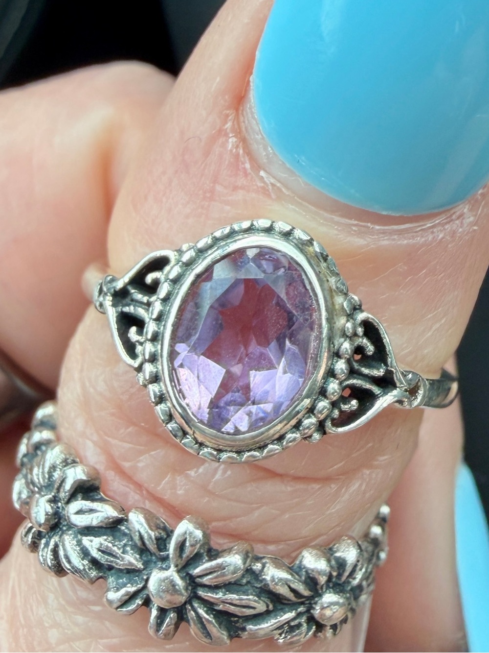 Sterling Silver plated brass Purple Gemstone Oval Ring - Women's Jewelry